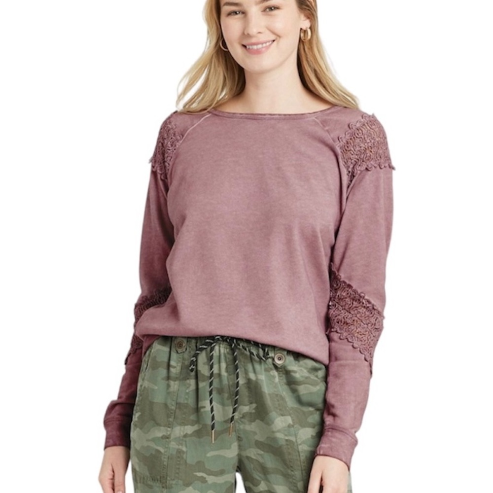 Knox Rose XXL Sweatshirt | Dusty Purple | Crochet Detail | Boho Pullover | NWOT